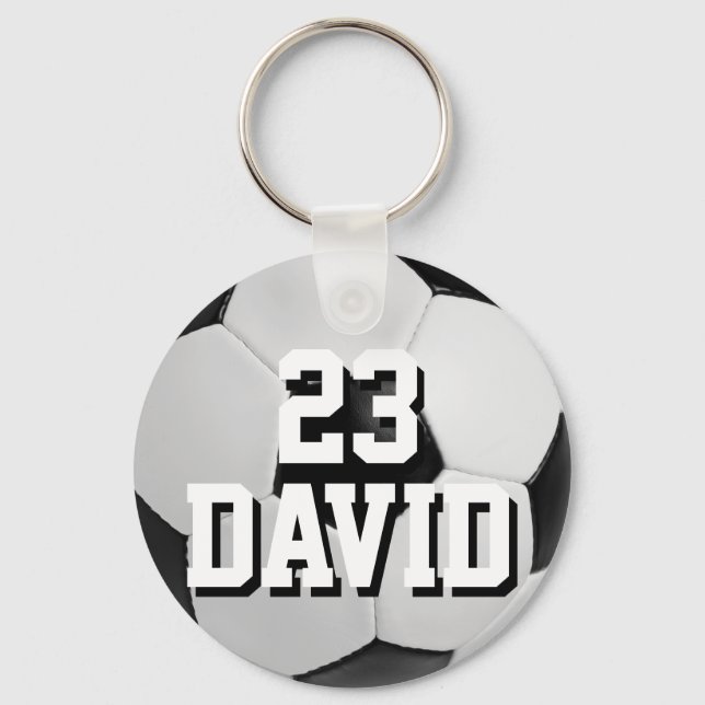 Personalized Soccer Ball Keychain Name and Number (Front)