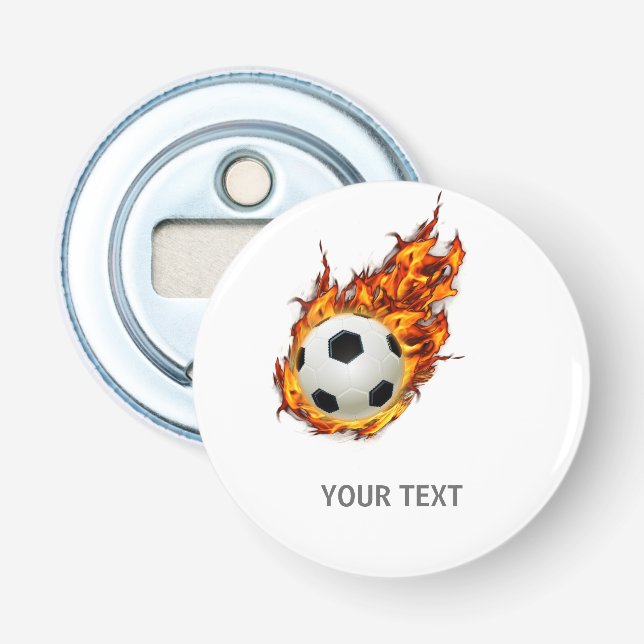 Personalized Soccer Ball on Fire Bottle Opener (Front)