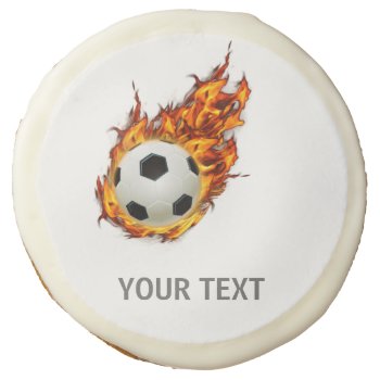 Personalized Soccer Ball On Fire Sugar Cookie by PersonalizationShop at Zazzle