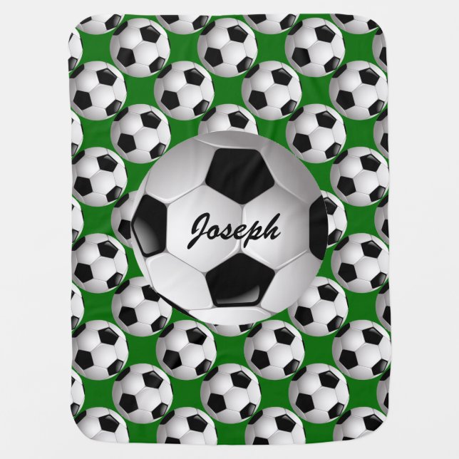 Personalized Soccer Ball on Football Pattern Baby Blanket (Front)