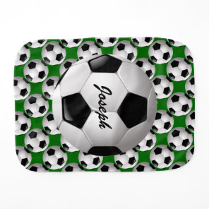 Personalized Soccer Ball on Football Pattern Baby Burp Cloth