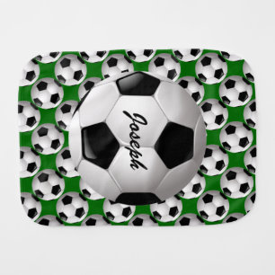Personalized Soccer Ball on Football Pattern Baby Burp Cloth