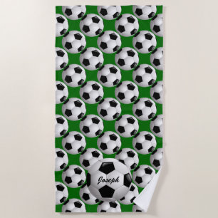 Personalized Soccer Ball on Football Pattern Beach Towel
