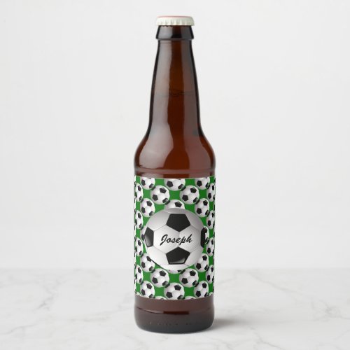 Personalized Soccer Ball on Football Pattern Beer Bottle Label