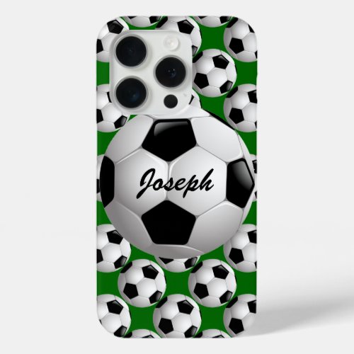 Personalized Soccer Ball on Football Pattern iPhone 15 Pro Case