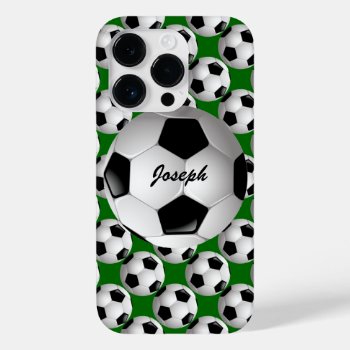 Personalized Soccer Ball On Football Pattern Case-mate Iphone 14 Pro Case by giftsbonanza at Zazzle