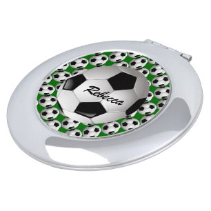 Personalized Soccer Ball on Football Pattern Compact Mirror