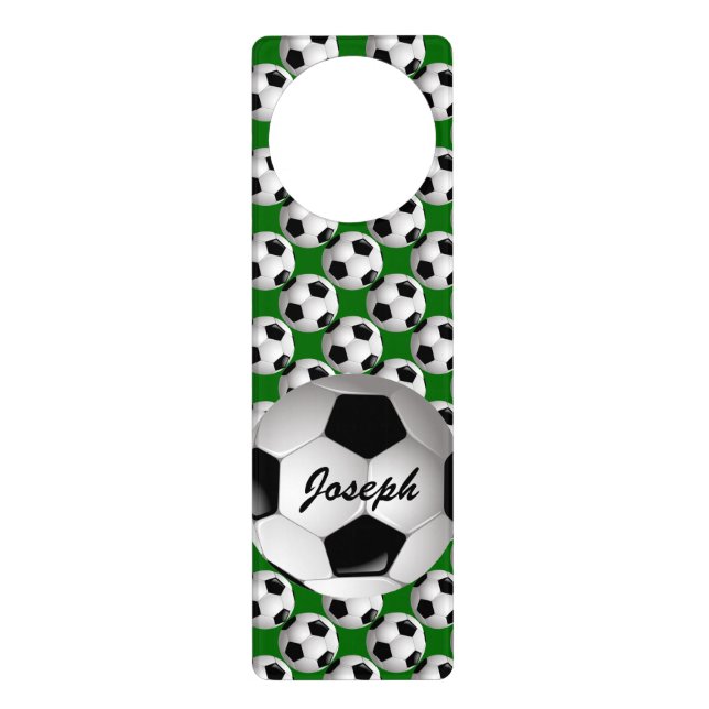 Personalized Soccer Ball on Football Pattern Door Hanger (Front)