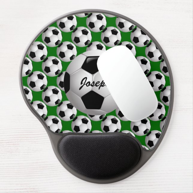 Personalized Soccer Ball on Football Pattern Gel Mouse Pad (Left Side)