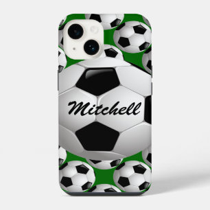 Personalized Soccer Ball on Football Pattern iPhone 14 Case