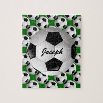 Personalized Soccer Ball On Football Pattern Jigsaw Puzzle by giftsbonanza at Zazzle