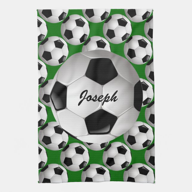 Personalized Soccer Ball on Football Pattern Kitchen Towel (Vertical)