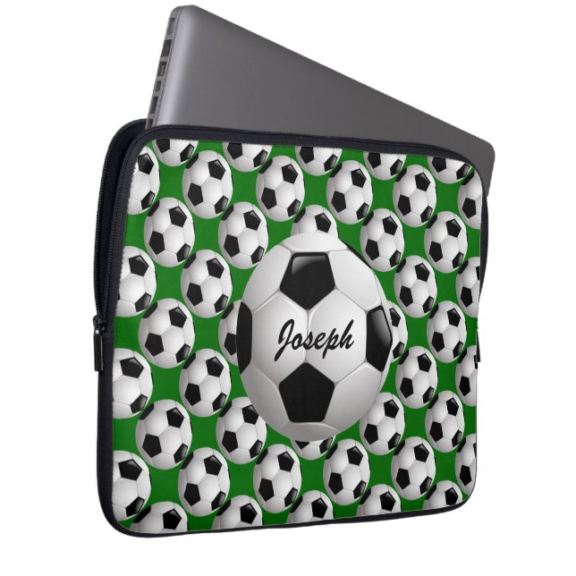 Personalized Soccer Ball on Football Pattern Laptop Sleeve (Front Right)