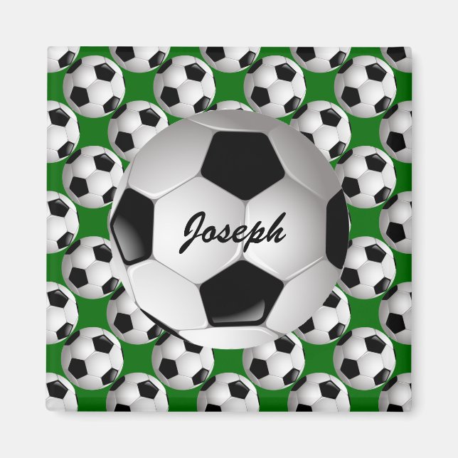Personalized Soccer Ball on Football Pattern Magnet (Front)