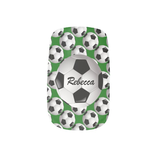 Personalized Soccer Ball on Football Pattern Minx Nail Art (Left Thumb)