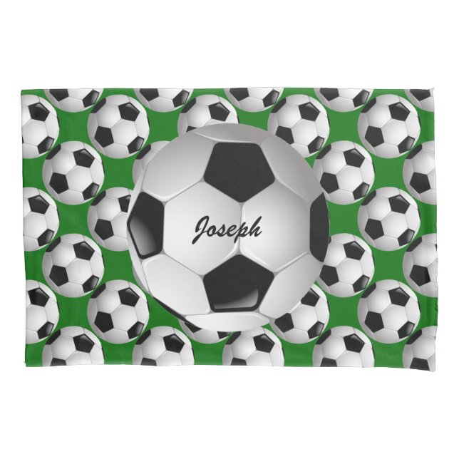 Personalized Soccer Ball on Football Pattern Pillow Case (Front)