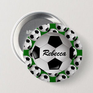 Personalized Soccer Ball on Football Pattern Pinback Button