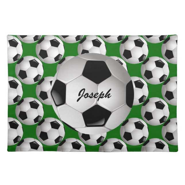Personalized Soccer Ball on Football Pattern Placemat (Front)