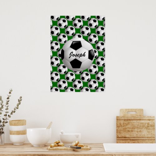 Personalized Soccer Ball on Football Pattern Poster