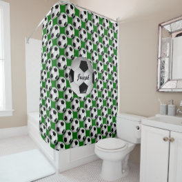 Personalized Soccer Ball on Football Pattern Shower Curtain