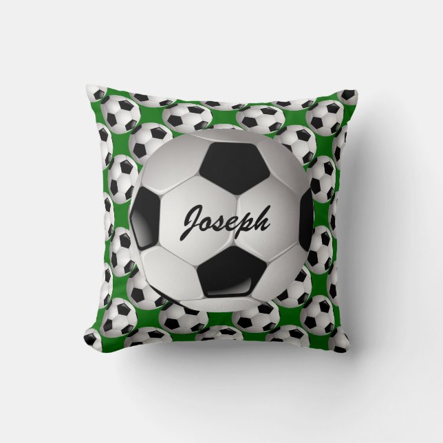 Personalized Soccer Ball on Football Pattern Throw Pillow (Front)