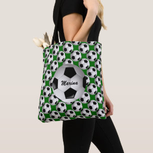 Personalized Soccer Ball on Football Pattern Tote Bag