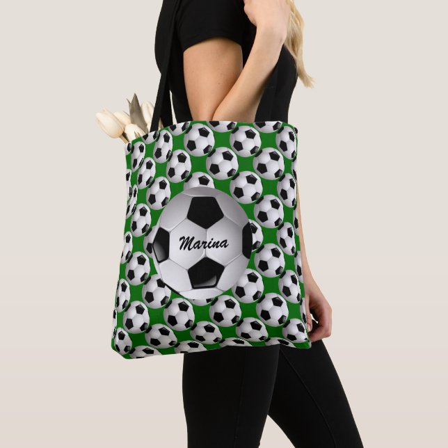 Personalized Soccer Ball on Football Pattern Tote Bag (Close Up)