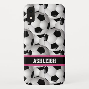 Personalized Soccer Ball Pattern Black Pink White iPhone XR Case