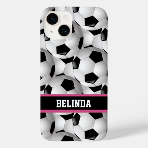 Personalized Soccer Ball Pattern Black Pink White Case_Mate iPhone 14 Case