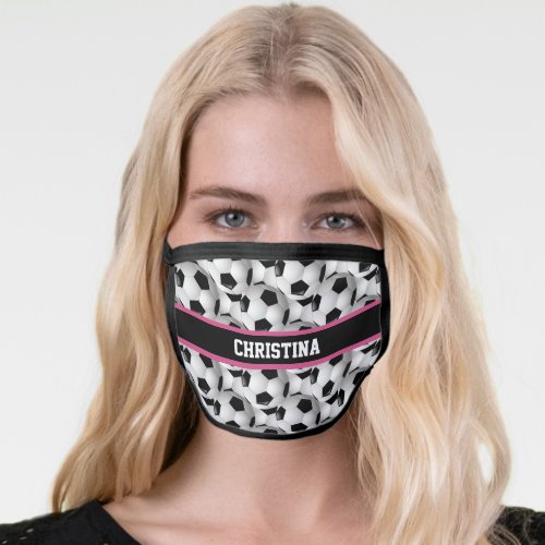 Personalized Soccer Ball Pattern Black Pink White Face Mask