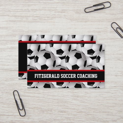 Personalized Soccer Ball Pattern Black Red White Business Card