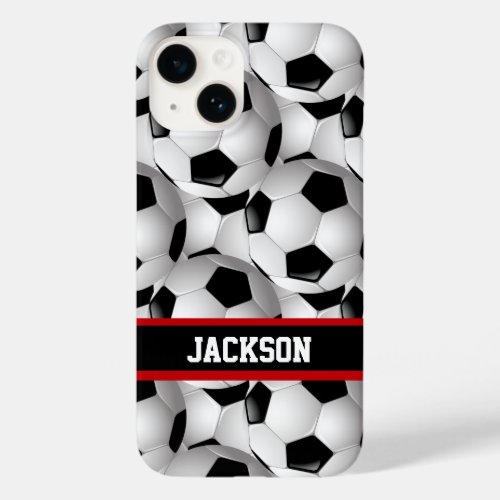 Personalized Soccer Ball Pattern Black Red White Case_Mate iPhone 14 Case