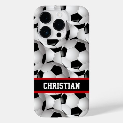 Personalized Soccer Ball Pattern Black Red White Case_Mate iPhone 14 Pro Case