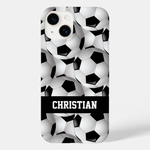 Personalized Soccer Ball Pattern Black White Case_Mate iPhone 14 Case