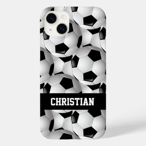 Personalized Soccer Ball Pattern Black White Case_Mate iPhone 14 Plus Case
