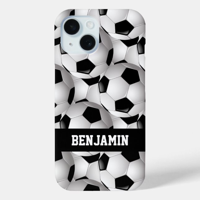 Personalized Soccer Ball Pattern Black White Case-Mate iPhone Case (Back)