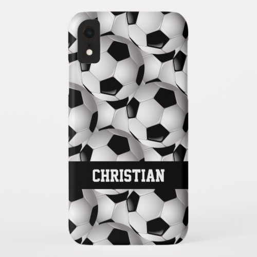 Personalized Soccer Ball Pattern Black White iPhone XR Case