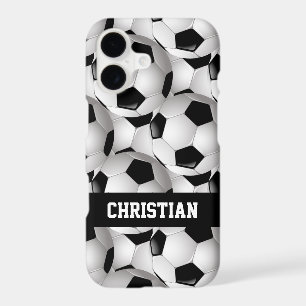 Personalized Soccer Ball Pattern Black White iPhone 17 Case