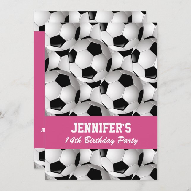 Personalized Soccer Ball Pattern Pink Birthday Invitation (Front/Back)