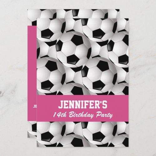 Personalized Soccer Ball Pattern Pink Birthday Invitation
