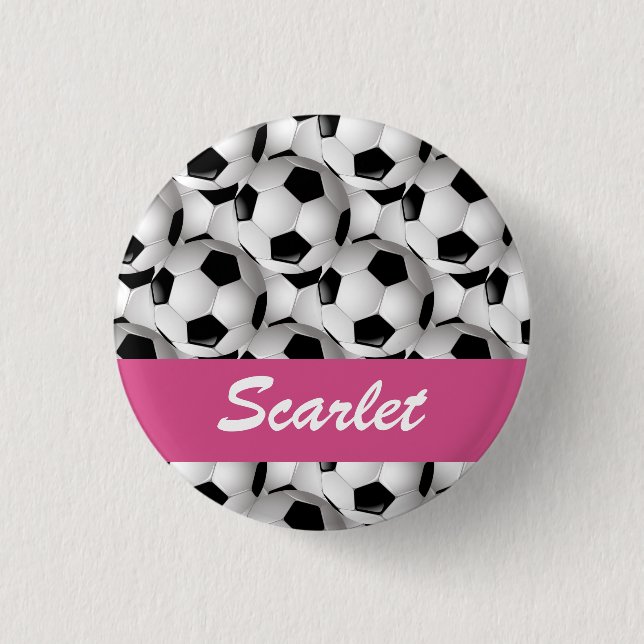Personalized Soccer Ball Pattern Pink Button (Front)
