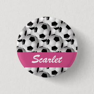 Personalized Soccer Ball Pattern Pink Button