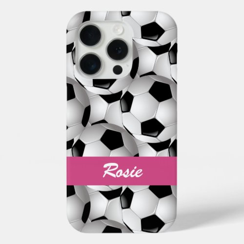 Personalized Soccer Ball Pattern Pink iPhone 15 Pro Case