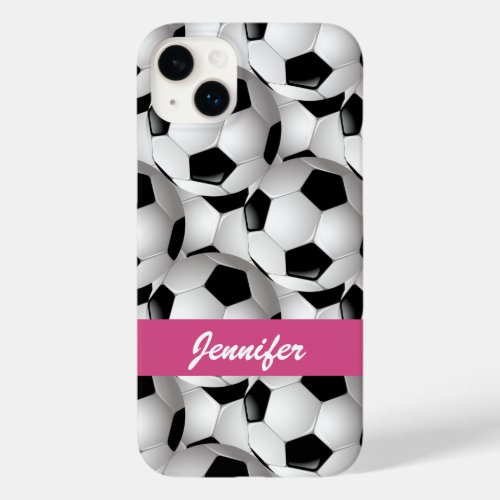 Personalized Soccer Ball Pattern Pink Case_Mate iPhone 14 Plus Case