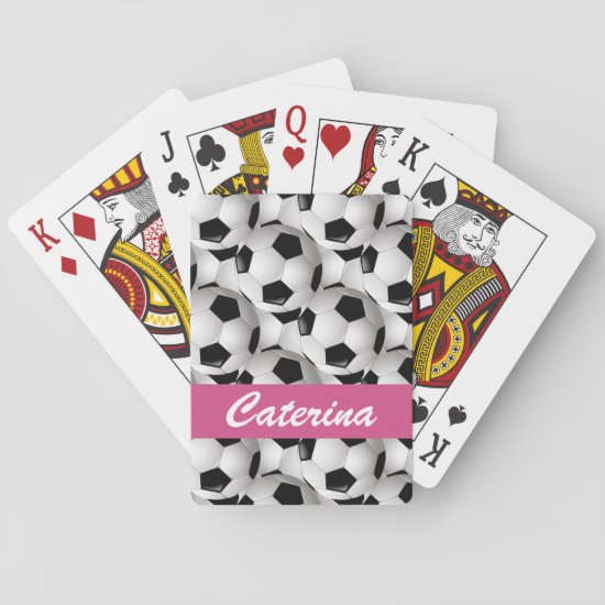 Personalized Soccer Ball Pattern Pink Playing Cards