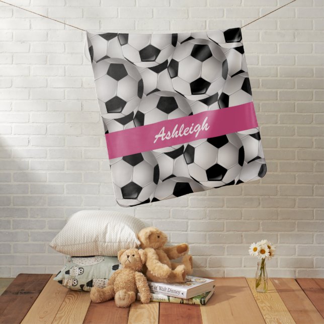 Personalized Soccer Ball Pattern Pink Swaddle Blanket (In Situ)