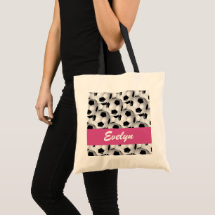 Personalized Soccer Ball Pattern Pink Tote Bag