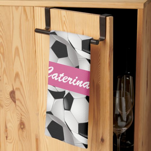 Personalized Soccer Ball Pattern Pink Towel