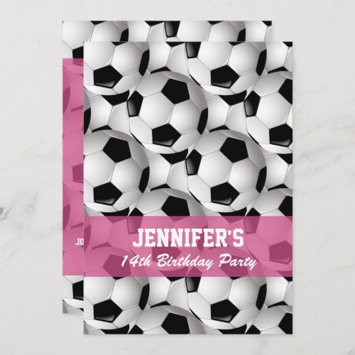 Personalized Soccer Ball Pattern v2 Pink Birthday Invitation