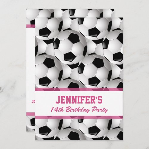 Personalized Soccer Ball Pattern v3 Pink Birthday Invitation